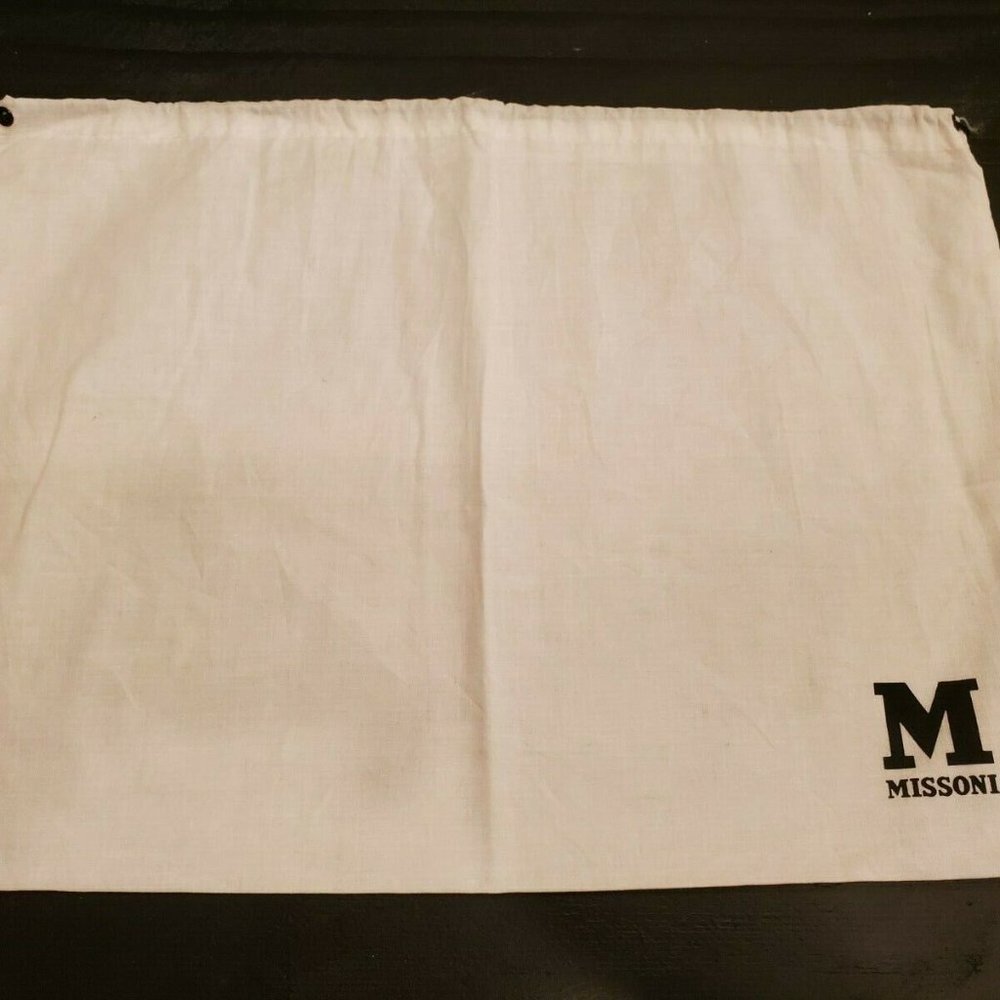 MISSONI Drawstring Dust Bag White With Black Logo Lettering 11.5" x 16"